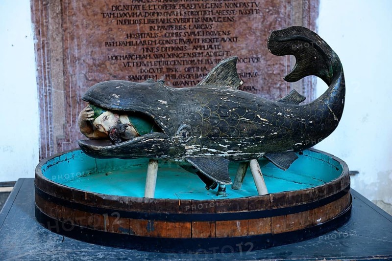 Jonas and the whale carving in the Asam church