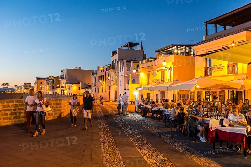 Waterfront in the coastal town of Alghero after sunset