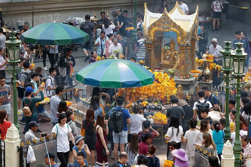 Many people at the Erawan Shrine with Hindu-God Brahma