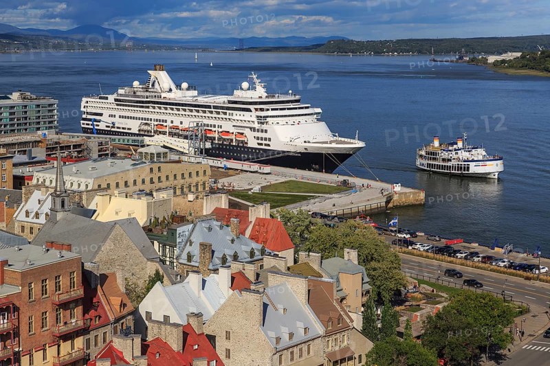 Cruise ship MS Veendam anchors in front of the historic old town of Quebec