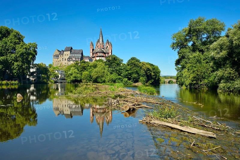 Limburg Cathedral St. Georg or St. George's Cathedral and Limburg Castle over the River Lahn