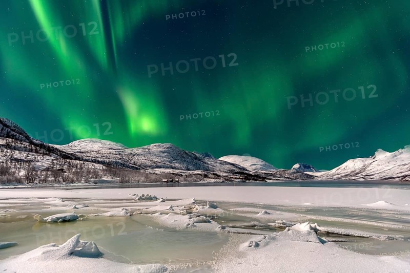 Ice landscape with northern lights