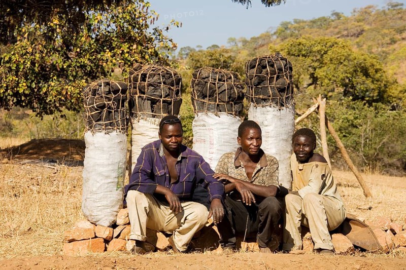 Charcoal is sold on Zambias roadsides