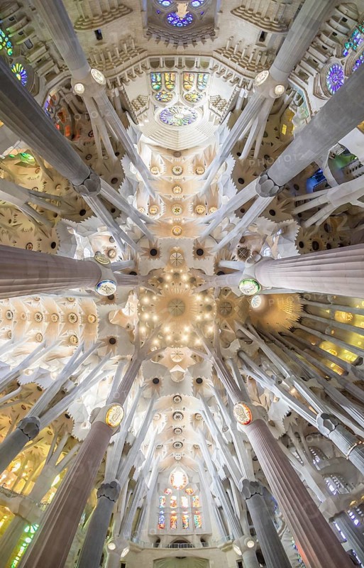 Interior view of the Sagrada Familia by Antoni Gaudi
