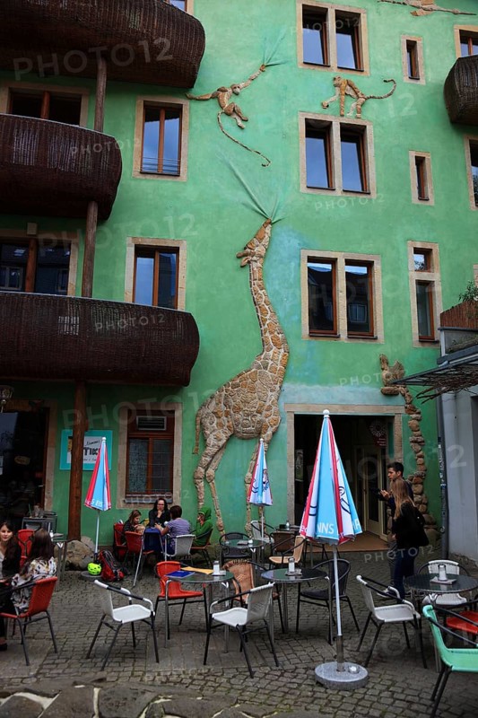 Facade with giraffe figure