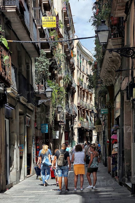 People in narrow street between houses