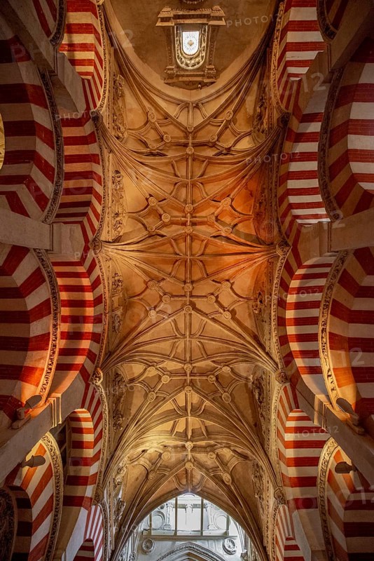 Stucco ceiling of the columned hall with round arches