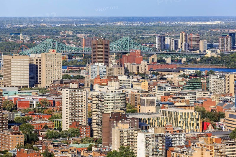 Cityscape with road bridge Pont Jacques-Cartier