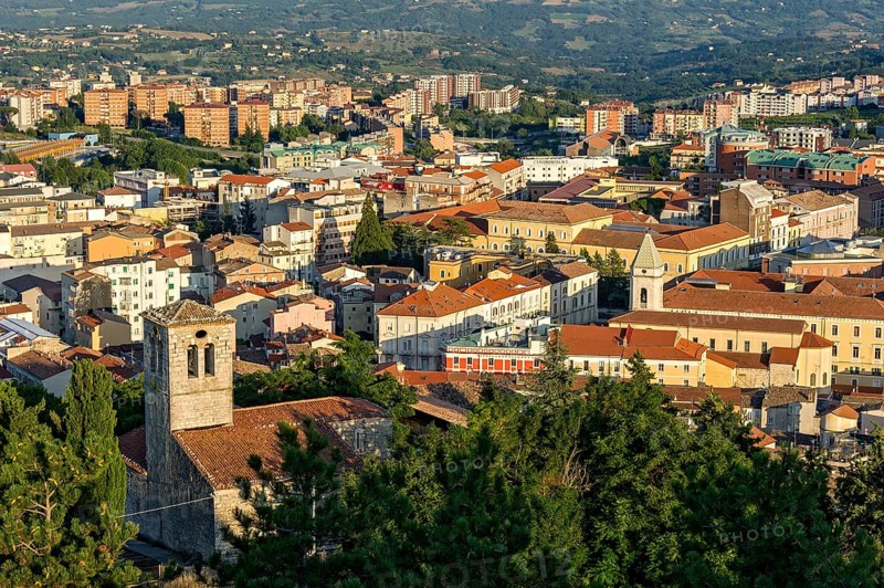 View from Castello Monforte to Campobasso with Church of San Bartolomeo and Cathedral