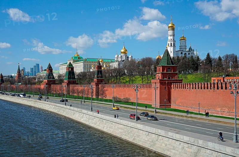 Moscow Kremlin on the bank of Moskva River with palace and cathedrals