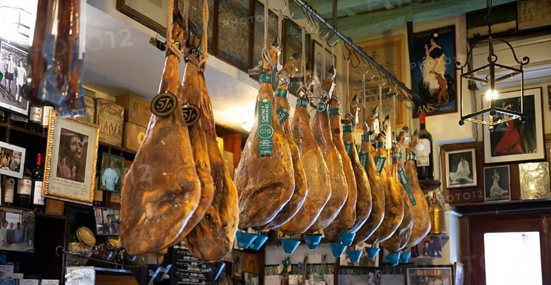Traditional tapas bar with spanish ham