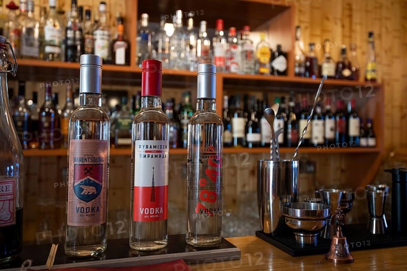 Vodka bottles in a bar