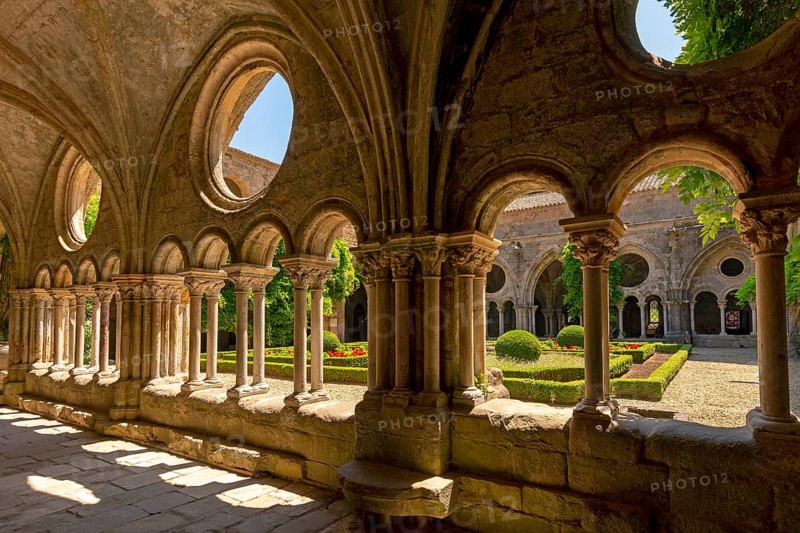 Cloister of Abbaye Sainte-Marie de Fontfroide or Fontfroide Abbey near Narbonne