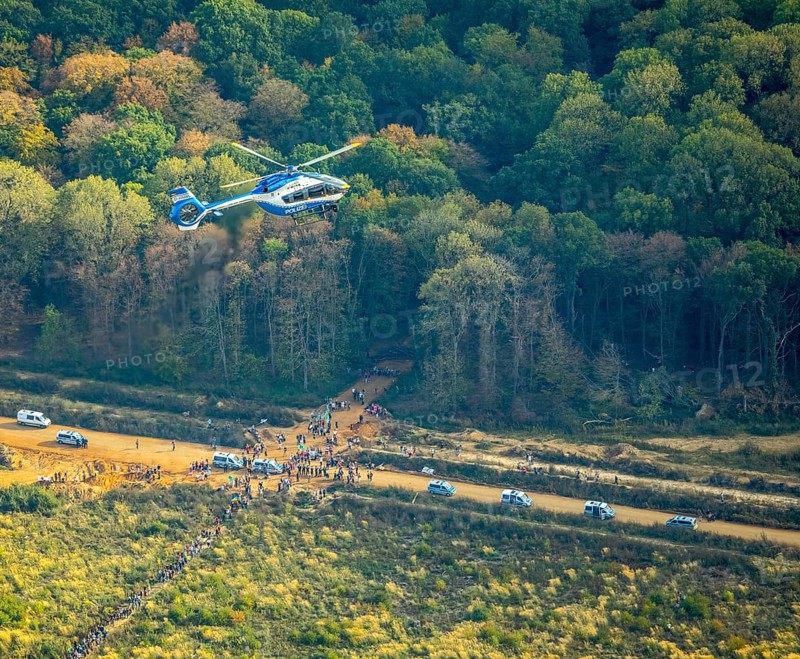Police helicopter at major demonstration against the clearing of the Hambach forest
