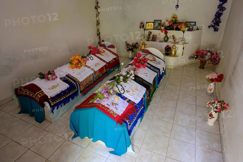 Flower-decorated tombs of Baba Sulltan and Baba Kapllan