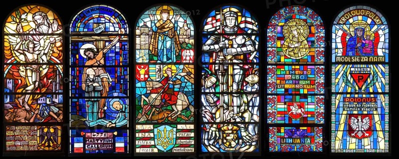 Six church windows in the devotional chapel