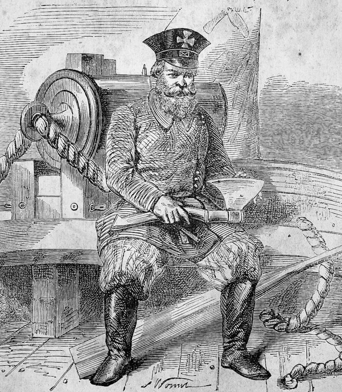 Man in the uniform of the See Realm Defence with hatchet