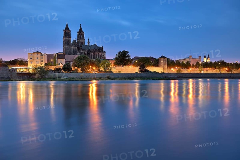 City view with Magdeburg Cathedral at the river Elbe
