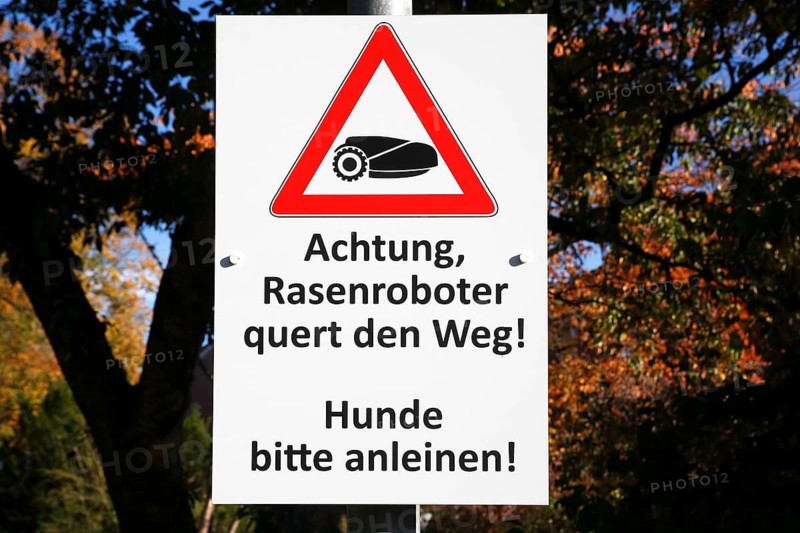 Warning sign for lawn mower robot