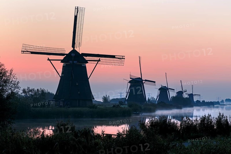 Historical windmills with dawn