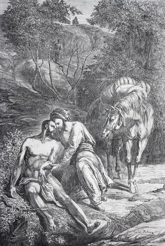 Historical illustration titled The Good Samaritan