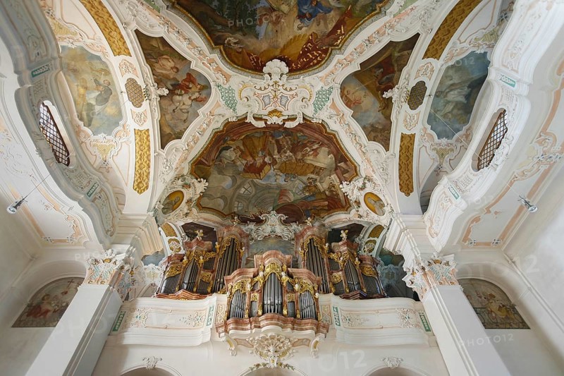 Organ loft with ceiling fresco