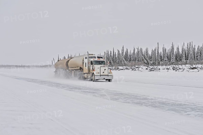 Cleared ice road with truck