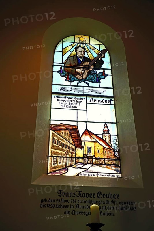 Lead glass window in honour of Xaver Gruber