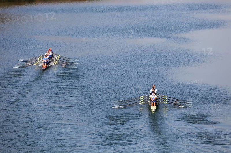 Rowers rowing in rowing boats