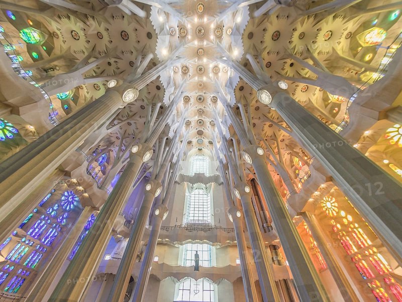 Interior view of the Sagrada Familia by Antoni Gaudi