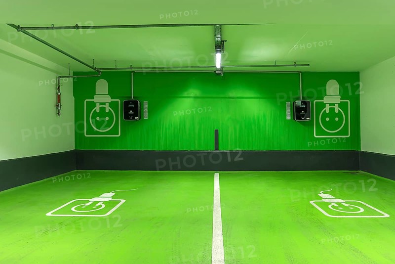 Two electric filling stations in an underground car park