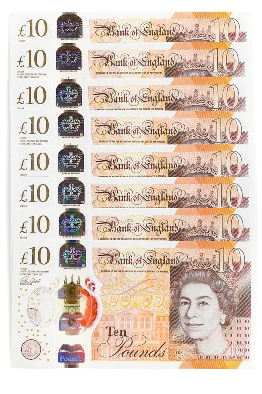 British ten pound banknotes