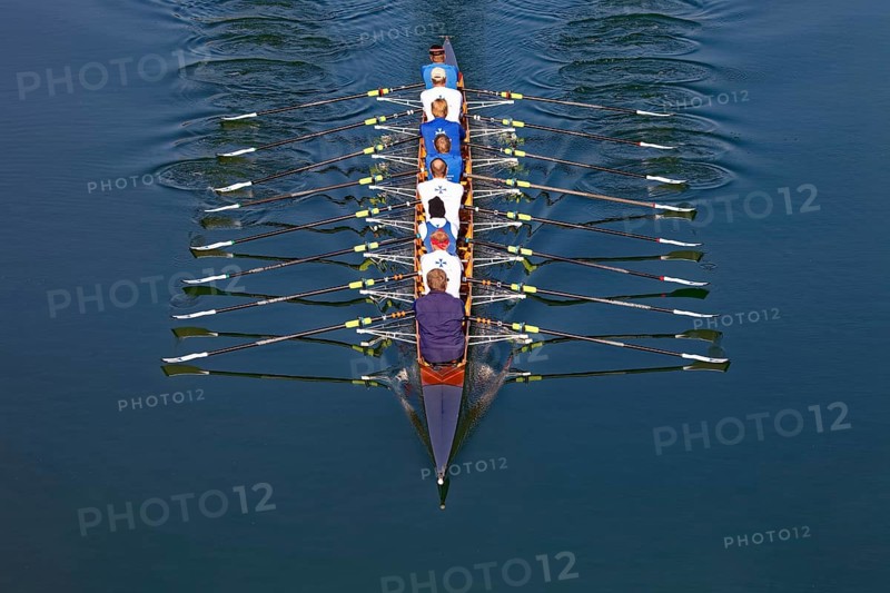 Rowers rowing in rowing boat