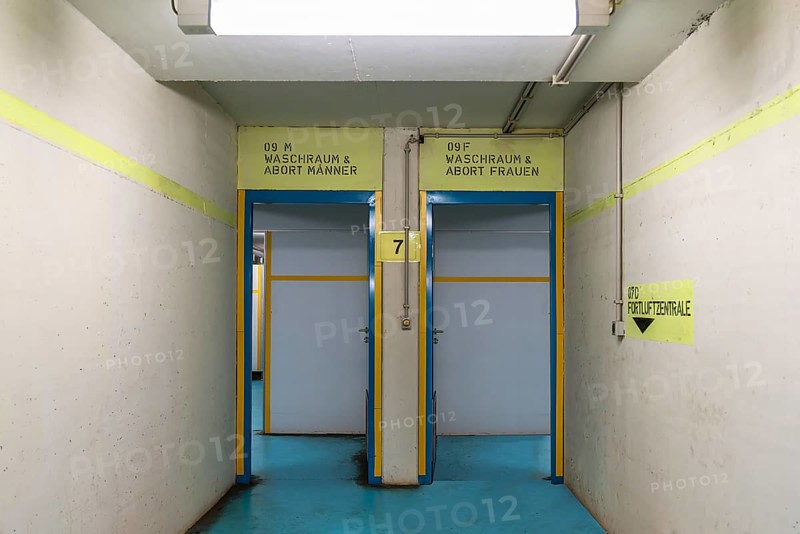 Entrance to the toilets and washrooms in the decommissioned nuclear bunker