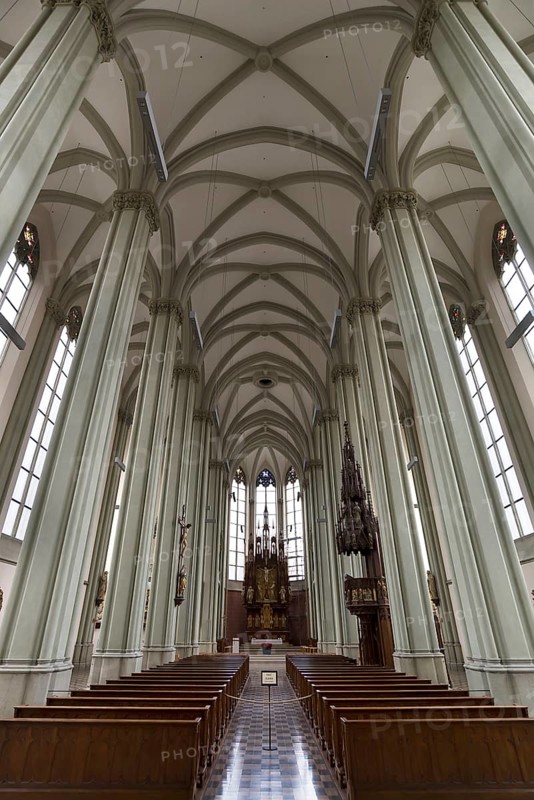 Interior view of the neo-Gothic church Heilig-Kreuz Giesing
