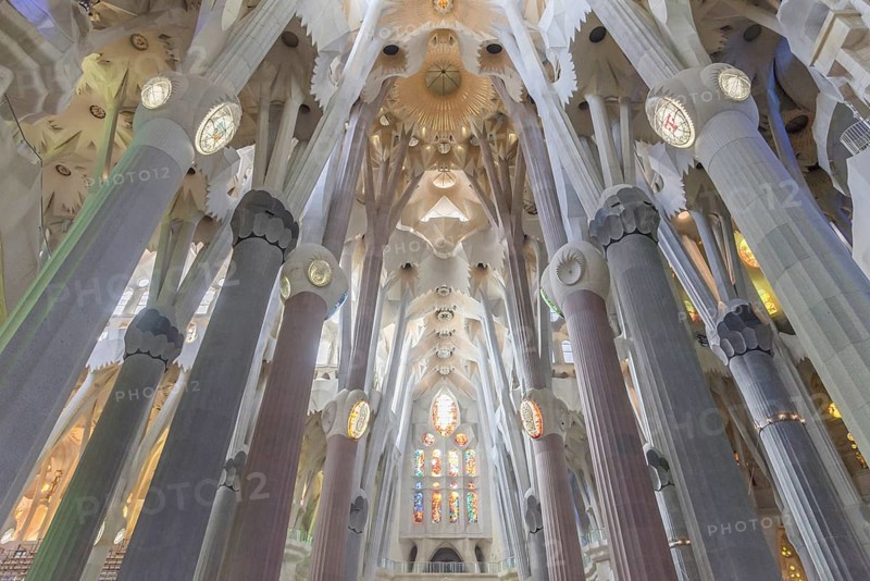 Interior view of the Sagrada Familia by Antoni Gaudi