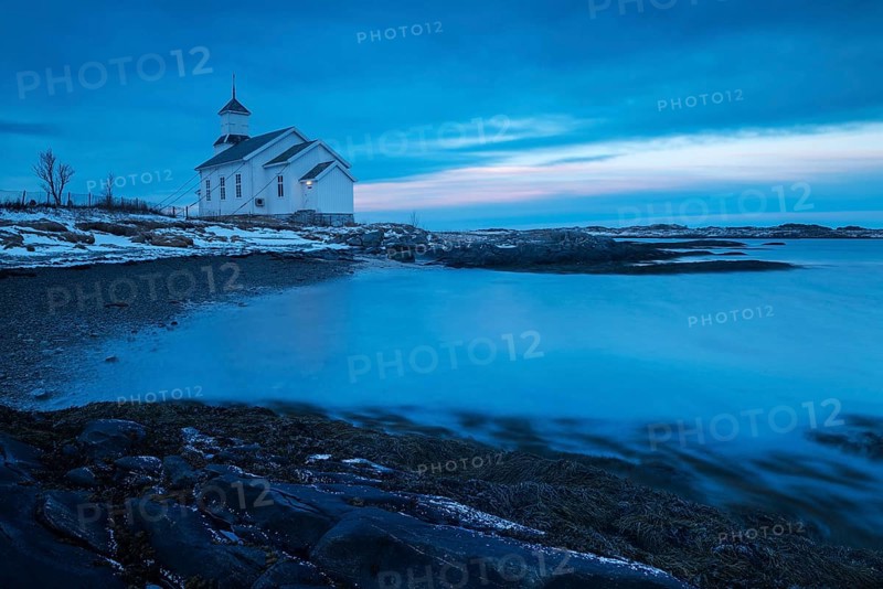 Church on the coast at dusk