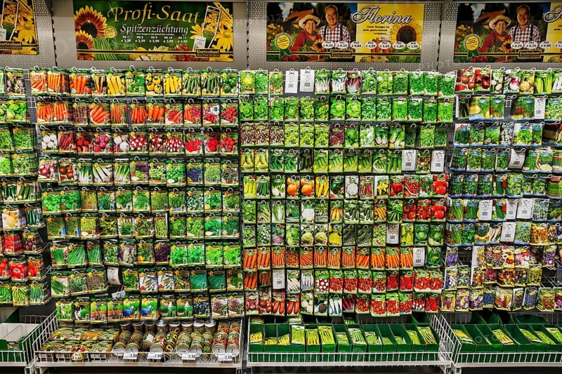 Shelf with different seed packs