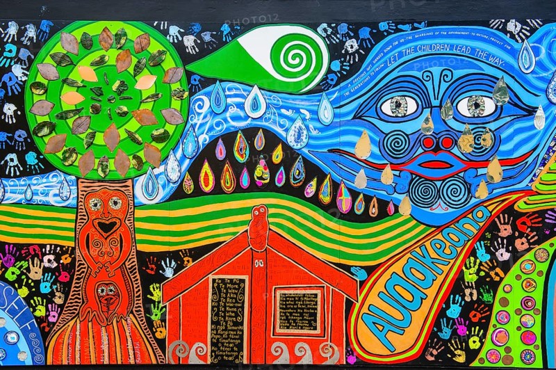 Hundertwasser wall painting in Kawakawa