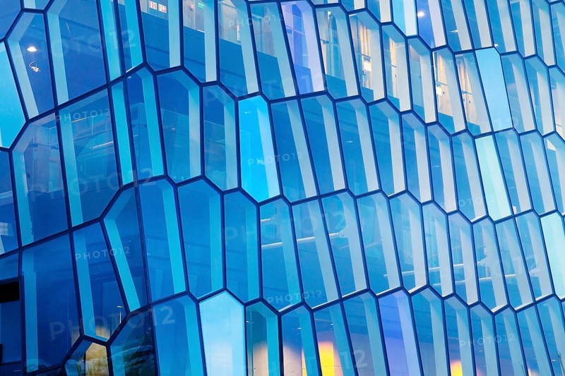 Facade detail of the honeycomb structure made of dichromatic glass by Olafur Eliasson