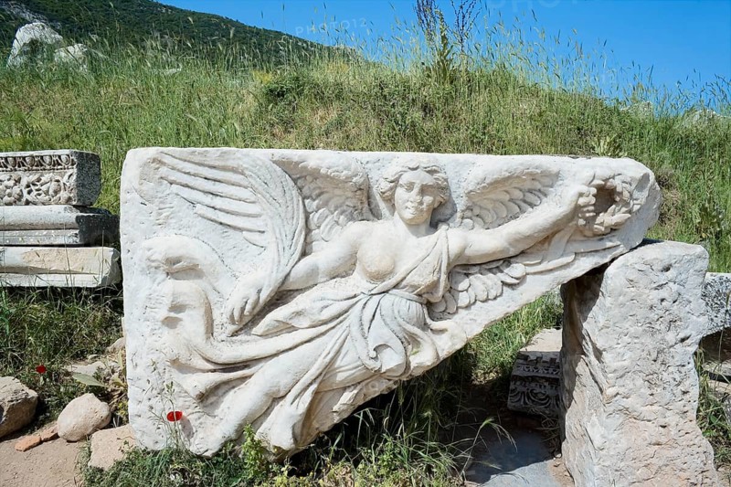 Historic relief sculpture of Nike