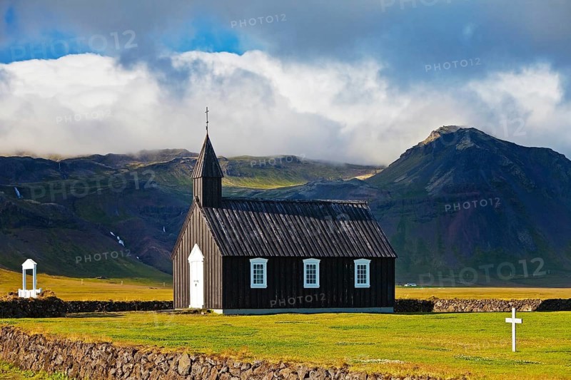 Black wooden church off Bergen