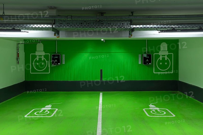 Two electric filling stations in an underground car park