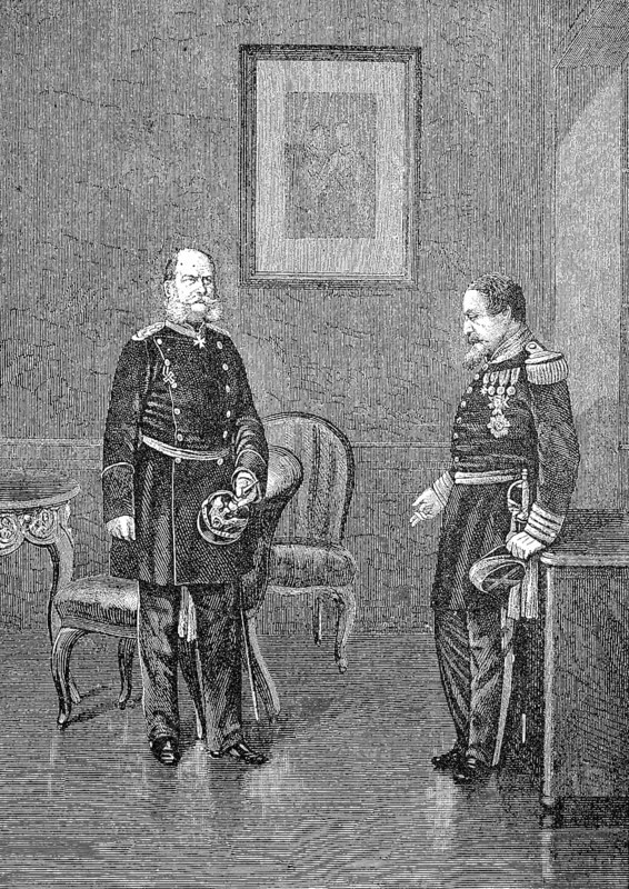 King William and Napoleon III. after the capitulation of Sedan in Bellevue Castle on September 2