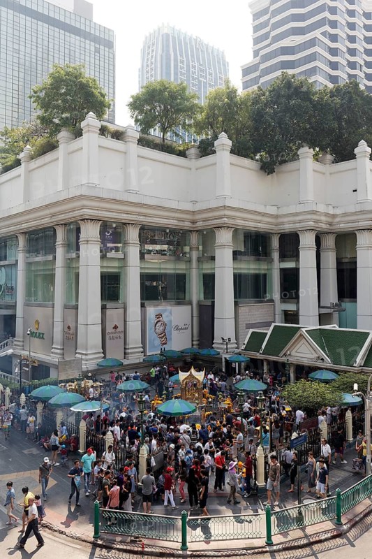 Many people at the Erawan Shrine with Hindu-God Brahma
