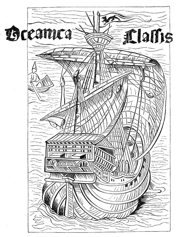 Drawing of a Spanish ship from the time of the discovery of America around 1492