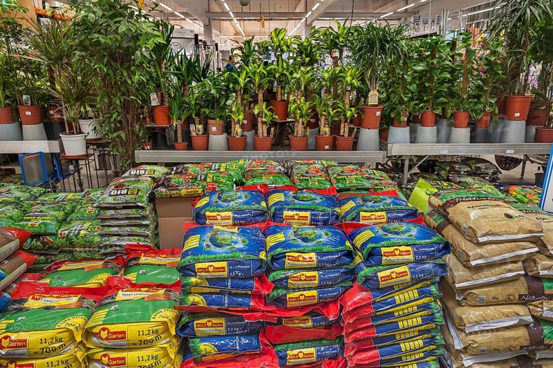 Shelf with potting soil