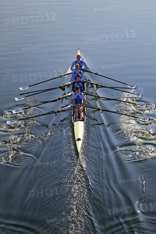 Rowers rowing in rowing boat