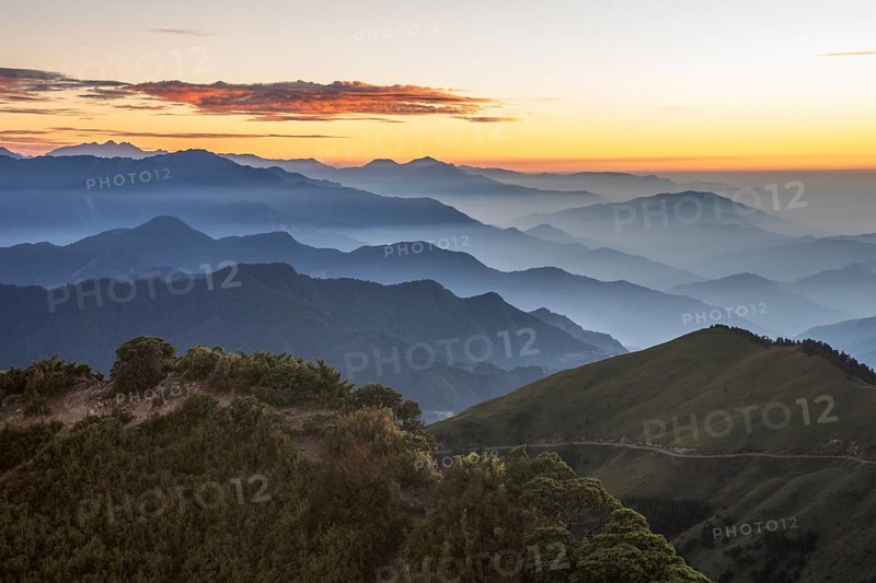 Taiwan's highest passable road in front of the mountain ranges of the Hehuanshan Mountains