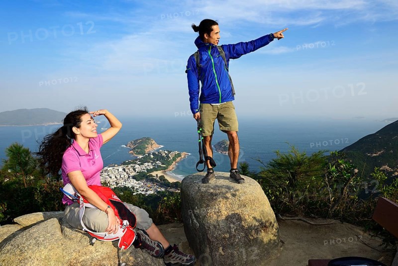 Hikers look out